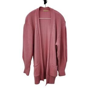 Carol‎ Bassi Pink Heavy Weight Knit Cardigan Sweater Long Line Size Large
